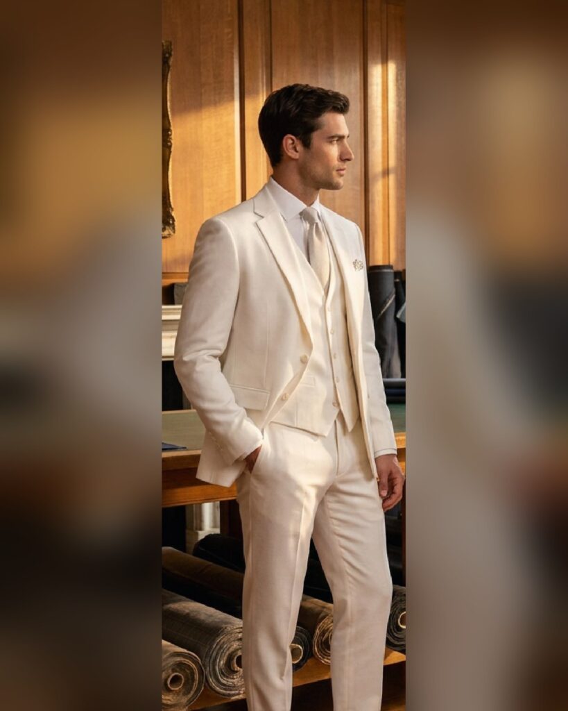רוברטו חליפת גברים 3 חלקים דגם SUIT JP 08 בצבע שמנת אופוויט - John Peter London