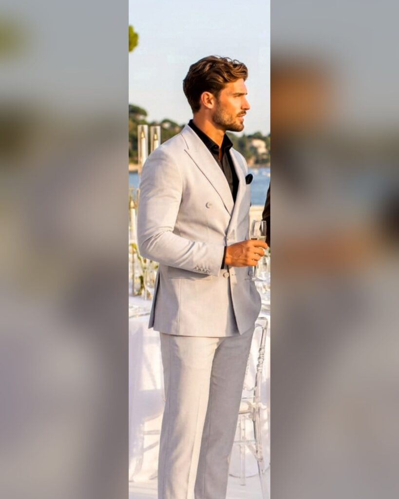 רוברטו חליפת גברים כפתור כפול דגם SUIT JP 11 בצבע אפור בהיר - John Peter London