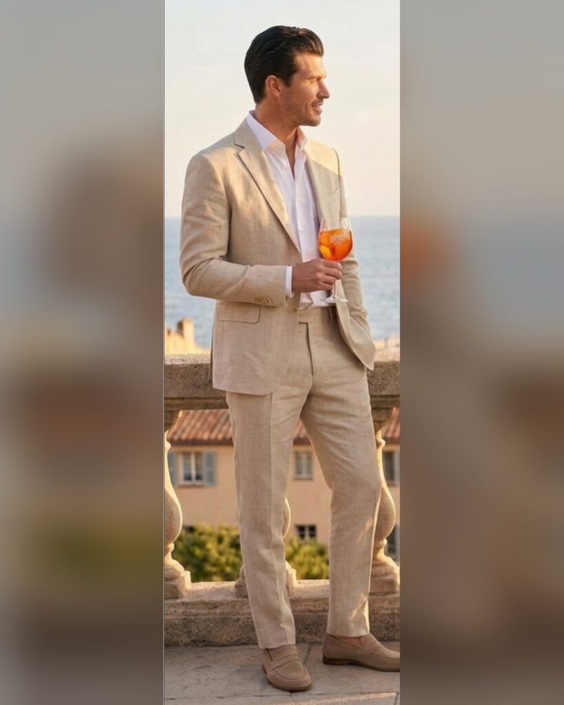 רוברטו חליפת פשתן לגבר דגם SUIT JP LINEN בצבע בז' טבעי - John Peter London
