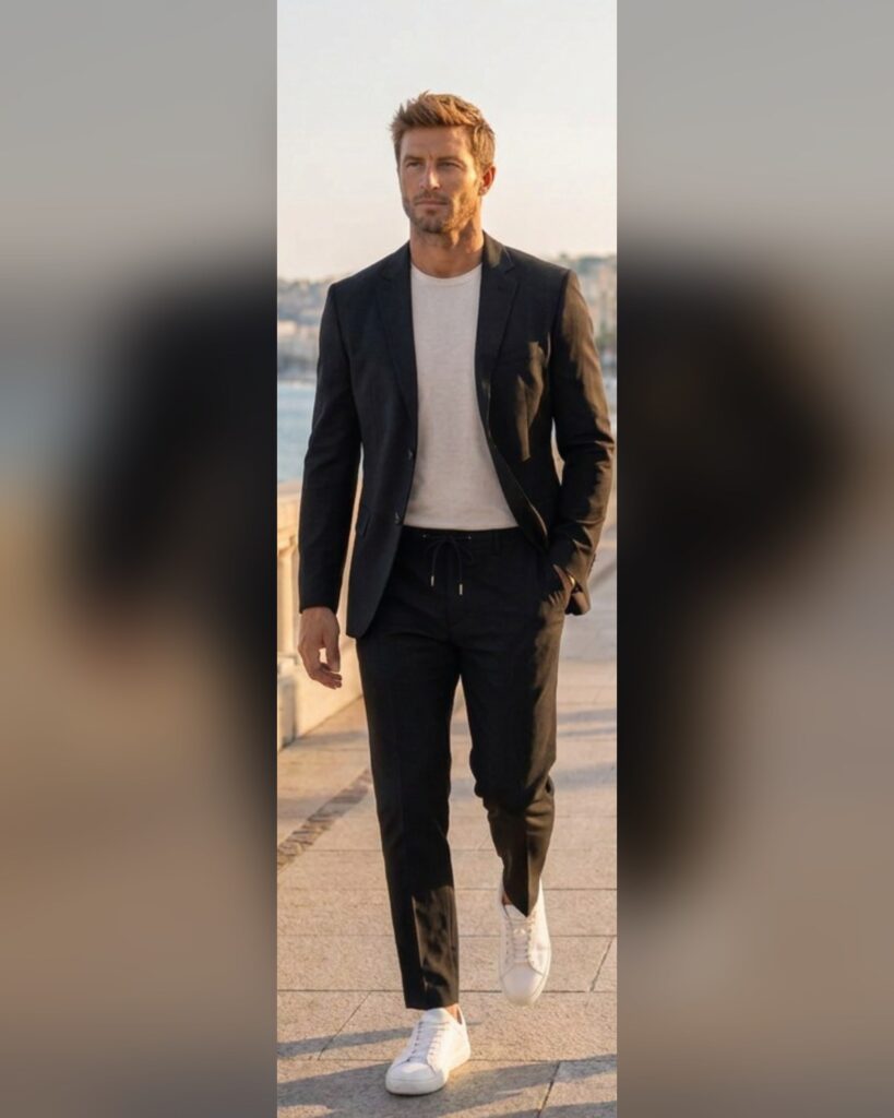 רוברטו חליפת ספארי לגבר עם מכנסי שרוך דגם SUIT SAFARI בצבע שחור - John Peter London